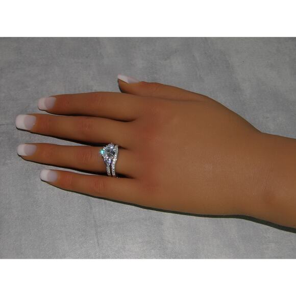 Diamonique 2.95 CTTW CZ Platinum Clad .925 Sterling Engagement Ring Set US SZ 8 - Picture 2 of 4